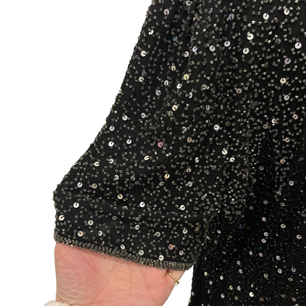 VINTAGE STENAY BLACK SILK SEQUINS TOP SHELL BLOUSE HOLIDAY PARTY EVENING WEAR - Picture 8 of 13
